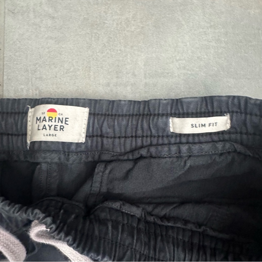 Marine Layer Black Drawstring Saturday Slim Fit Pants - Picture 3 of 6